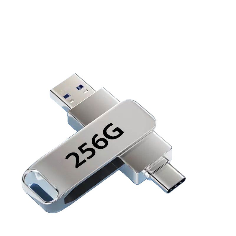 Metal rotating USB flash drive with logo Type-C printing, mobile phone USB flash drive, computer high-speed 128g large capacity gift wholesale Item Picture