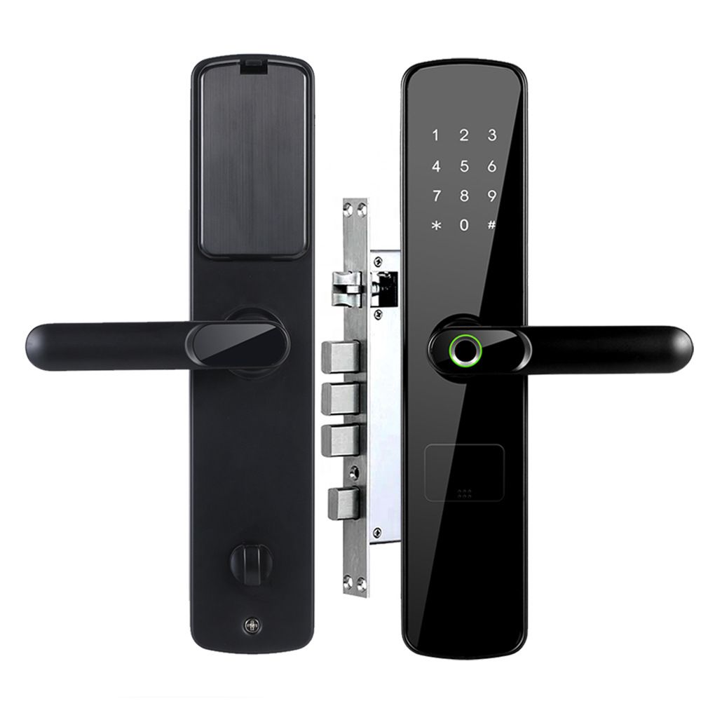 Tongtong Lock, black smart door lock, facial recognition, fingerprint, digital keyboard, green sensing ring handle Item Picture