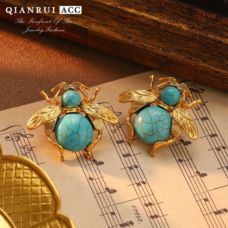 法式昆虫Vintage复古饰品复古小众时尚耳钉设计感夸张大蜜蜂耳环