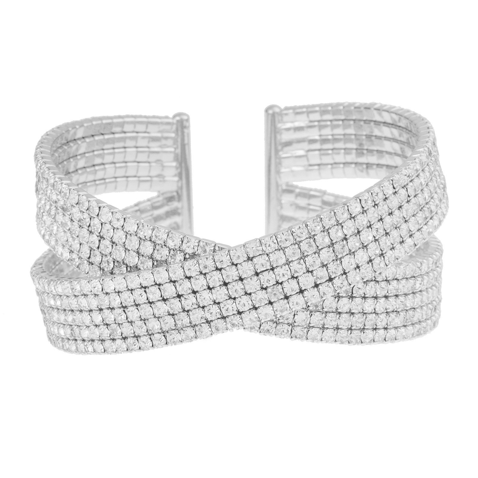 European and American cross-border fashion 8-row rhin cross bracelet, diamond-encrusted three-dimensional luxurious and exquisite elastic open bracelet, a perfect accessory for brides' wedding parties Item Picture