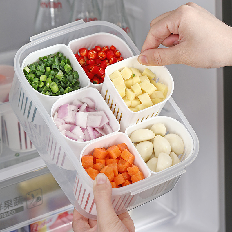 Kitchen scallion, ginger and garlic frozen scallion flower preservation box, food-grade preparation box, refrigerator sealed box, separate packaging, draining and storage box