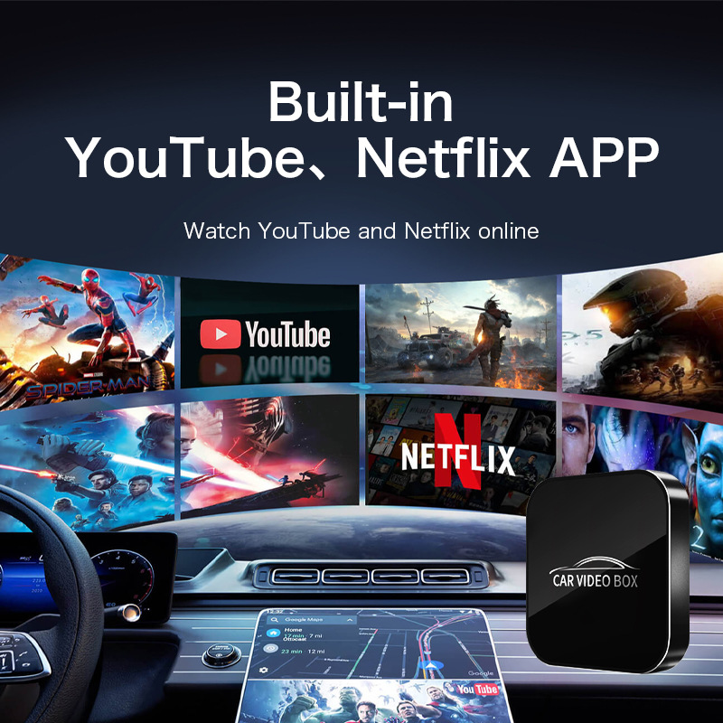 Cross-border exclusive carplay box, wired to wireless, Android car machine interconnection box, video box, made of alloy material details Picture