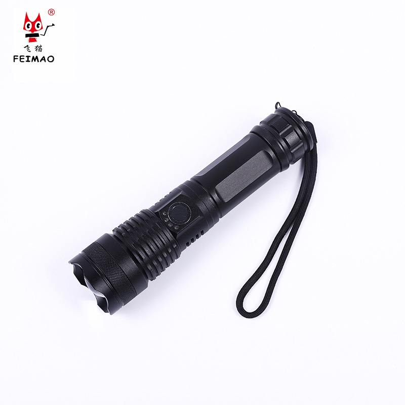 新款P50手电筒 伸缩变焦带电量显示 USB充电户外强光便捷照明手电