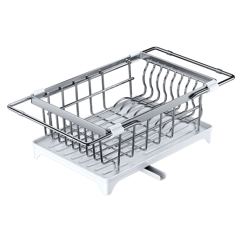 批发可伸缩碗碟沥水架厨房碗盘收纳架台面沥水架置物架家用一体架白底实物图
