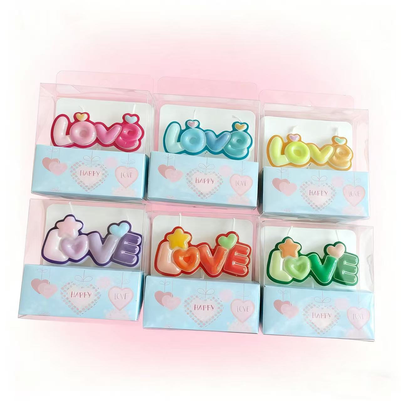 网红情人节彩色爱心love蜡烛蛋糕装饰摆件情侣表白纪念日甜品装扮