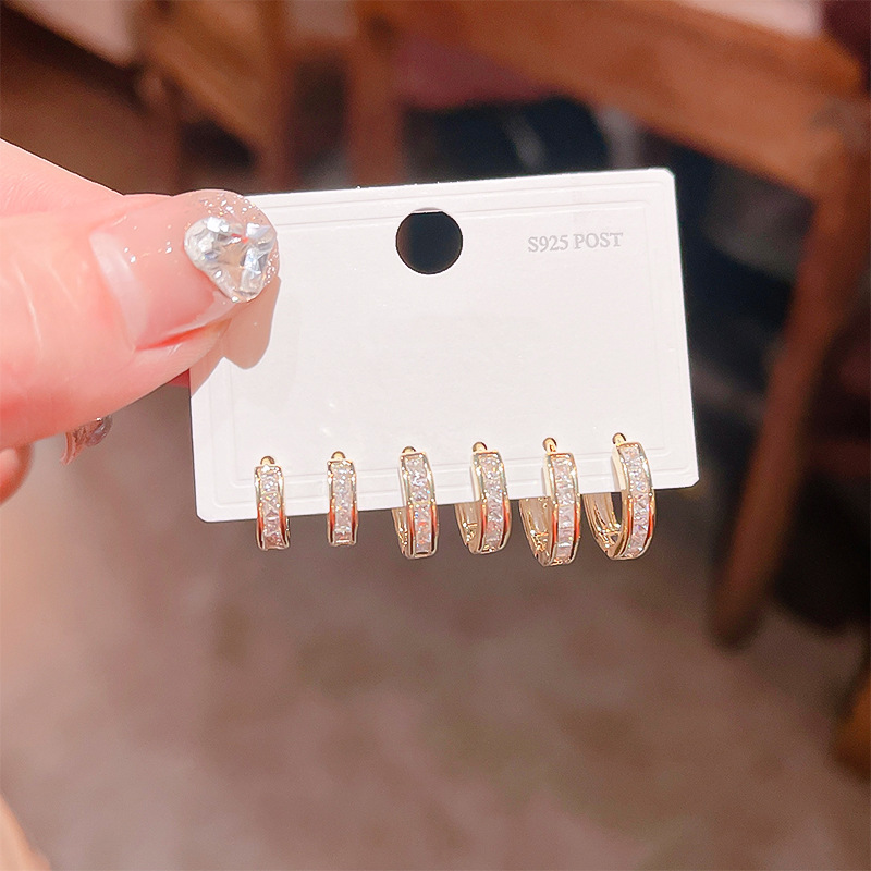 2024新品光面几何圆形锆石圈圈耳扣 ins风简约百搭时尚耳钉环饰品细节图