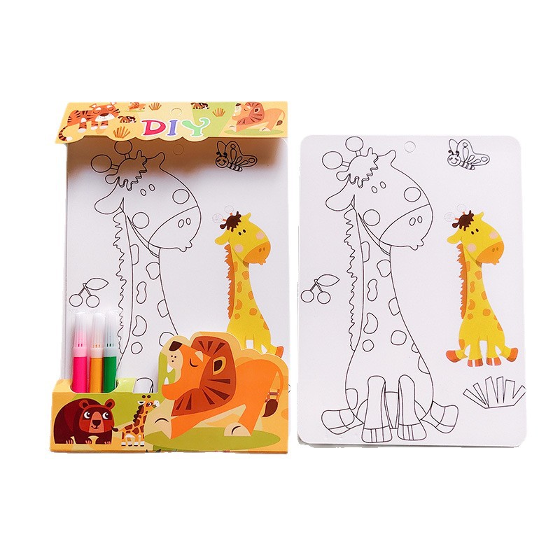 创意宝宝启蒙填色本带水彩笔儿童入门简笔画涂色画画涂鸦对照3-68白底实物图