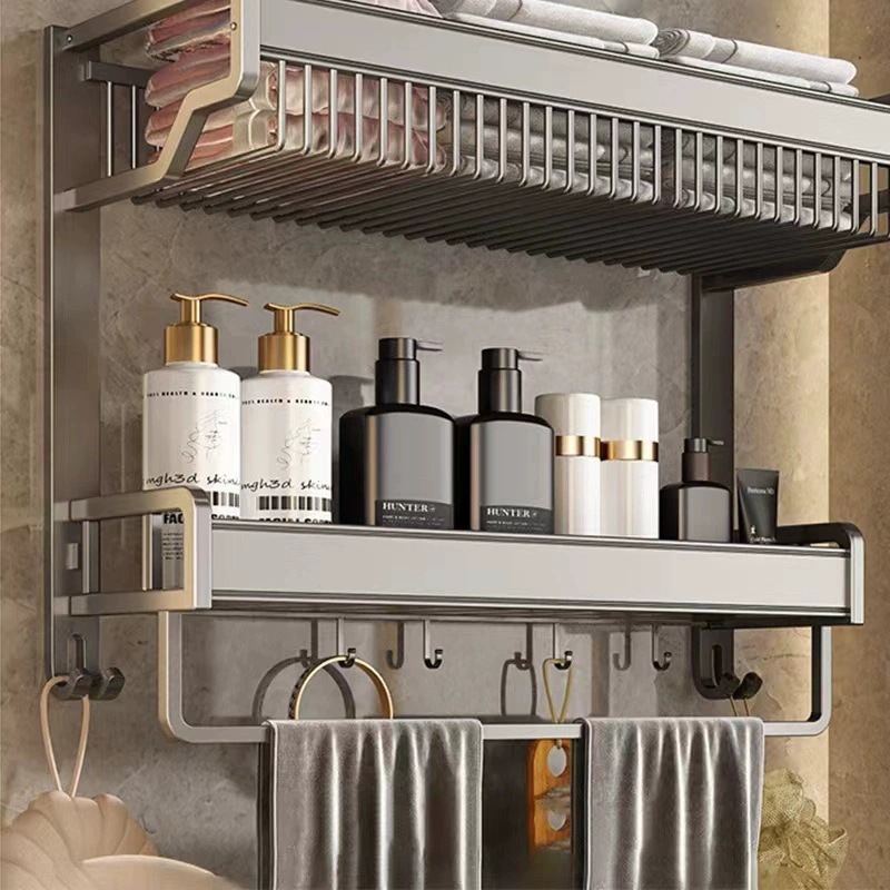 Towel rack, bathroom storage rack, bathroom toilet, non-drilling wall-mounted bathroom set, space aluminum bath towel rack Towel rack, bathroom storage rack, bathroom toilet, non-drilling wall-mounted bathroom set, space aluminum bath towel rack