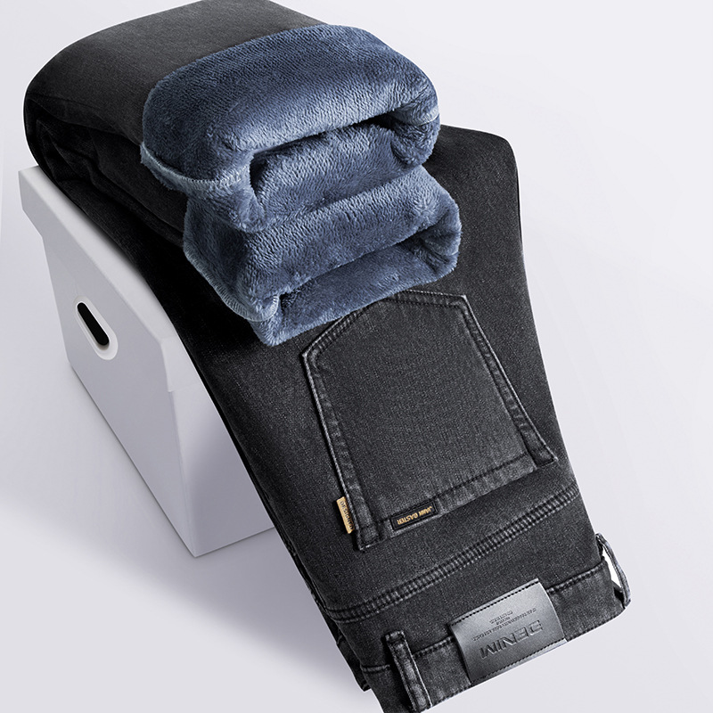 Fengshe Men's Wear /2025 Winter New Style fleece and thickened loose straight-leg business jeans Men's trousers