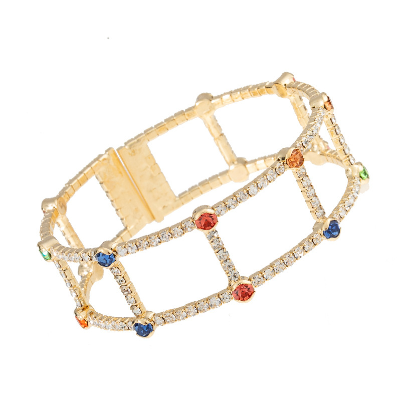 The new mixed-color bracelet features a double-layer water diamond design from Europe and America, with an elastic opening. It is a trendy Korean-style women's jewelry that exudes a unique and elegant charm Application Scenario