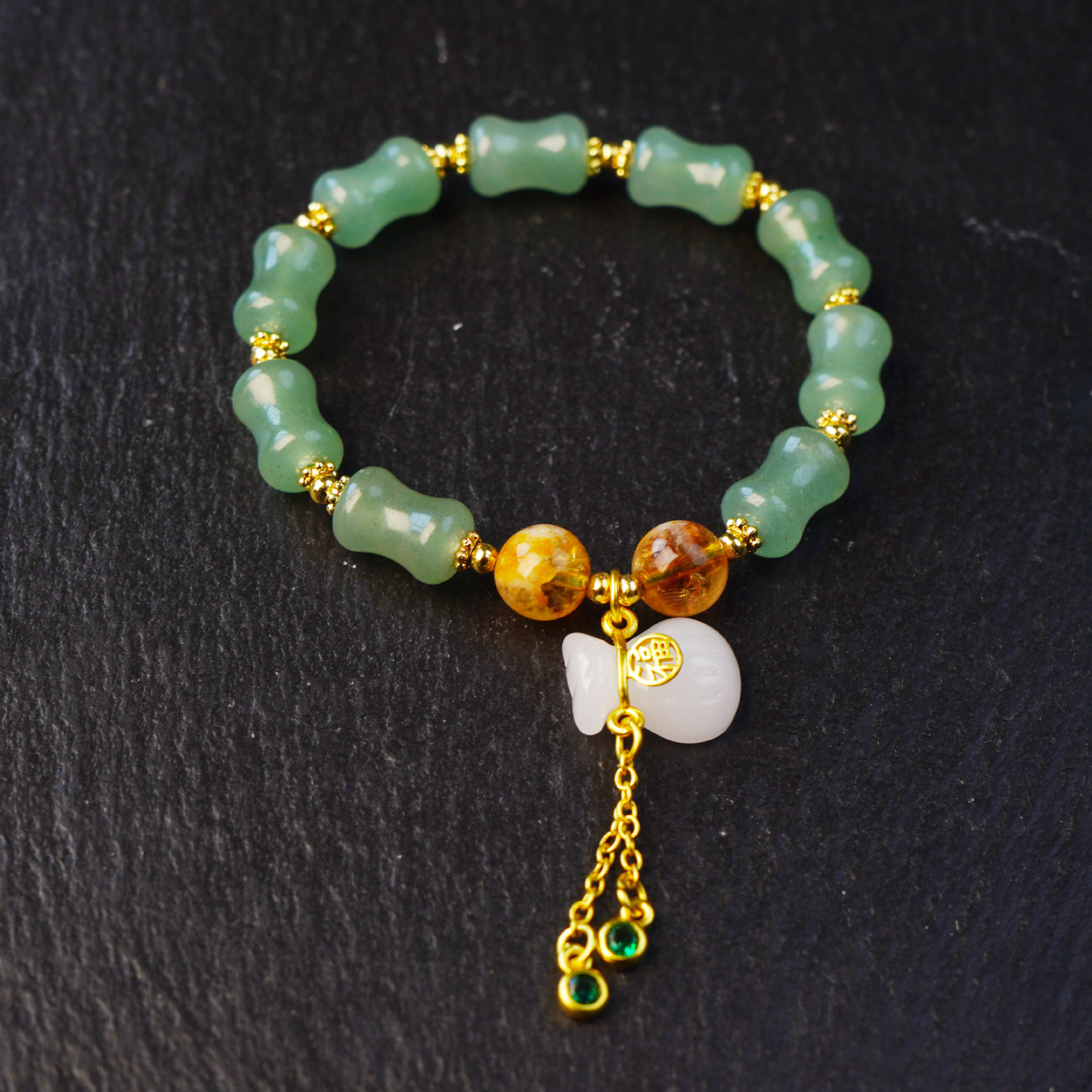 New natural golden thread jade Joint promotion bracelet for women, Tianshan Green Bamboo joint money bag bracelet, jewelry for women who have passed the college entrance examination Specification image