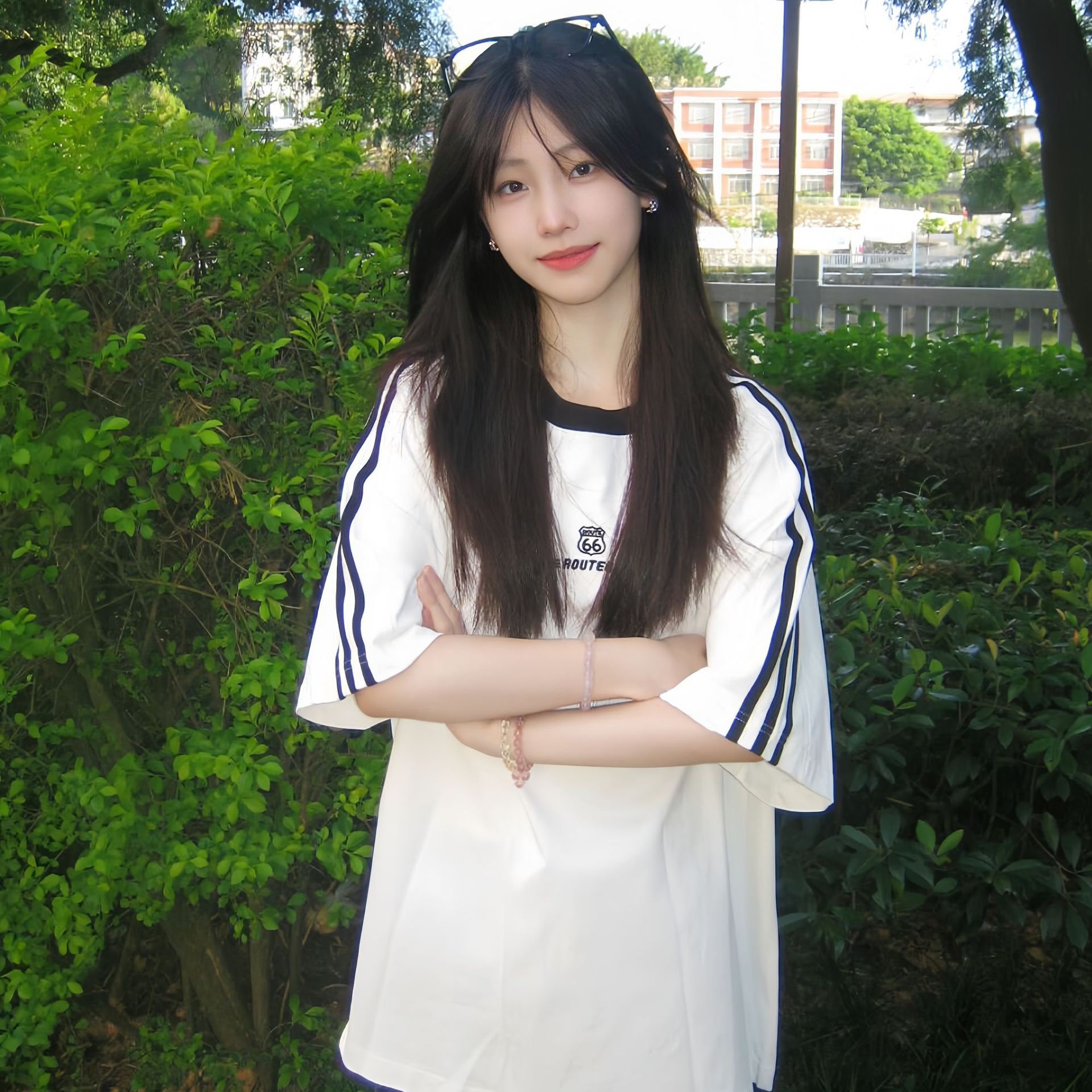 纯棉白色三条杠短袖t恤女大高中大学生少女夏季新款宽松短袖上衣