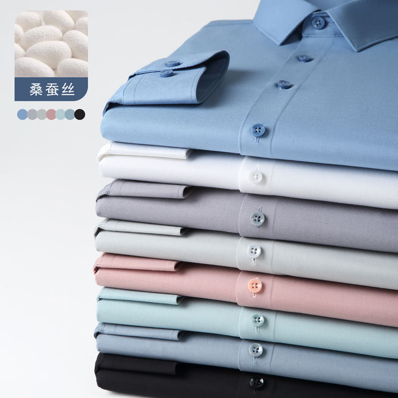 Multicolored long-sleeved casual men's shirt, men's twill shirt details Picture