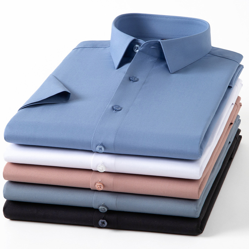 Men's mulberry silk short-sleeved shirt 2022 new summer half-sleeved solid color square collar no pocket business casual shirt Item Picture