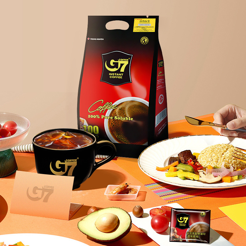 越南进口中原G7黑咖啡袋装2g*100、16g*50不添加蔗糖速溶咖啡粉冲饮