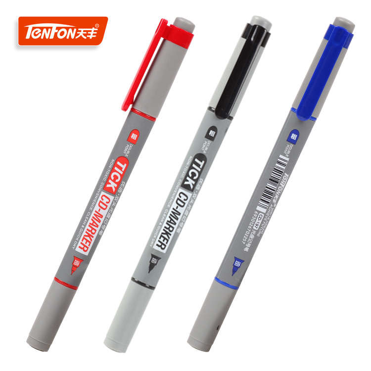 大小双头记号笔天丰197光盘记号笔批发CD笔红兰黑12支/盒