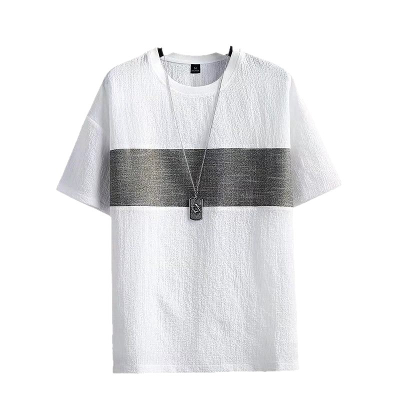 Thin short-sleeved T-shirt for men, new summer style, half-sleeved shirt, cotton and linen solid color loose base layer, white five-quarter sleeve Item Picture