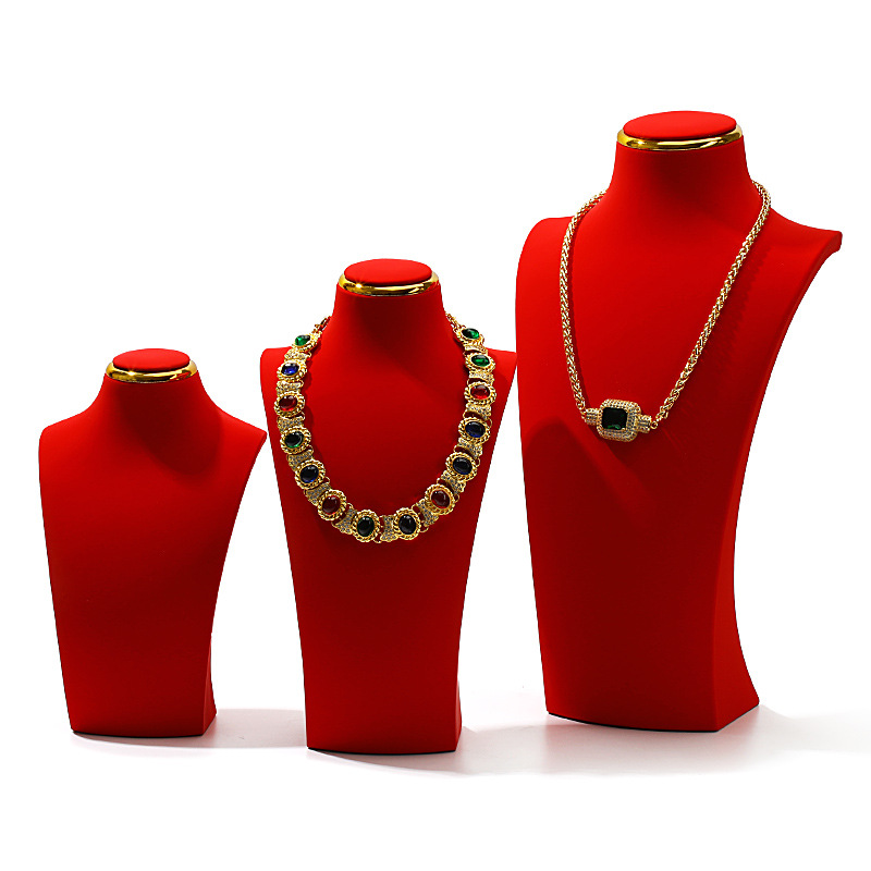 High-end portrait neck jewelry display stand, neck necklace, model prop, brushed leather counter pendant display rack details Picture