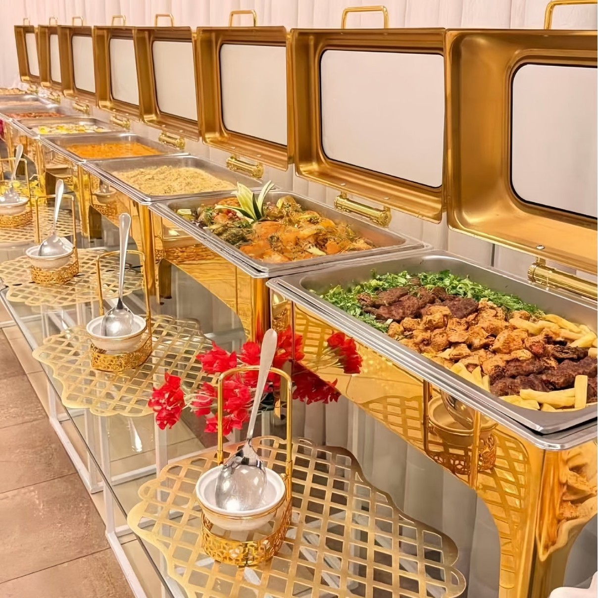 Stainless steel luxury restaurant hotel wedding insulated stove, gas-heated buffet stove, 9L capacity, gold details Picture