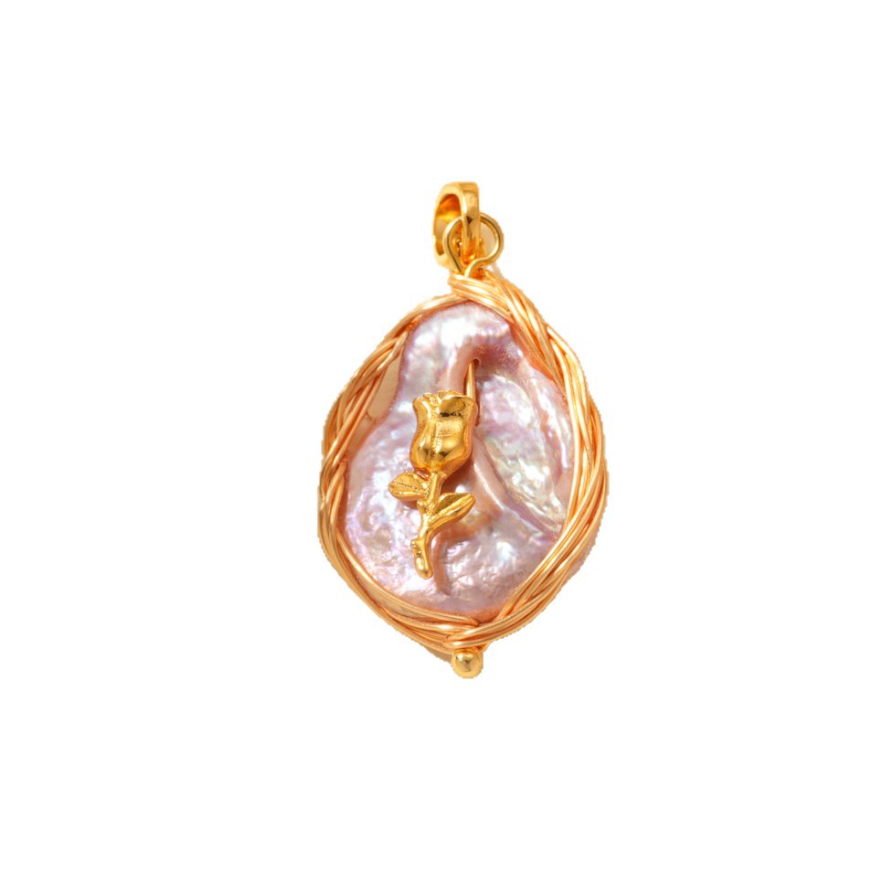 Baroque pearl rose pendant, 18k copper plated with real gold, color retention, high-end style bracelet, necklace clasp, DIY accessory Item Picture