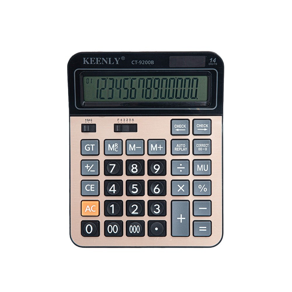 Cross-border large screen 14-digit dual-power solar color calculator with metal aluminum surface, specially designed for office and financial use Item Picture