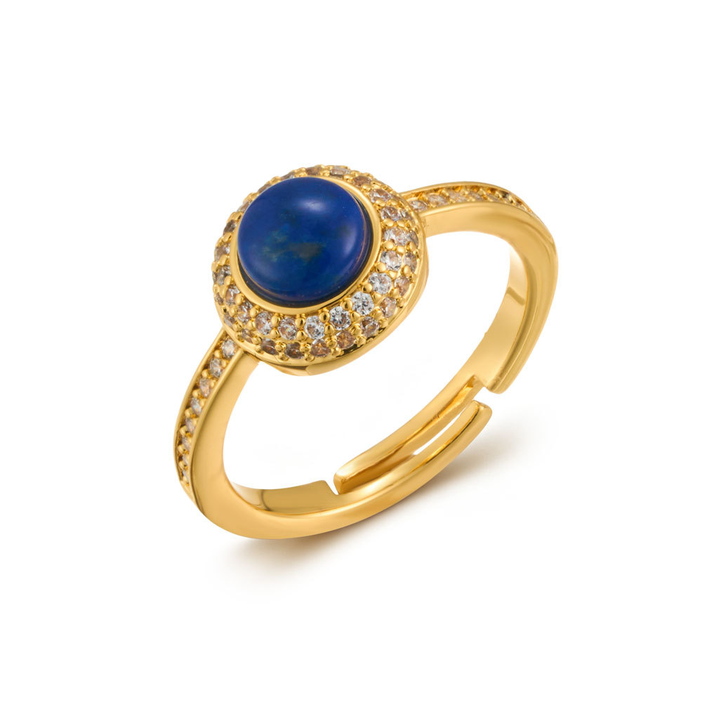 Original high-end natural stone open ring, copper alloy real gold electroplated with zirconium lapis lazuli and south red stone ring Item Picture