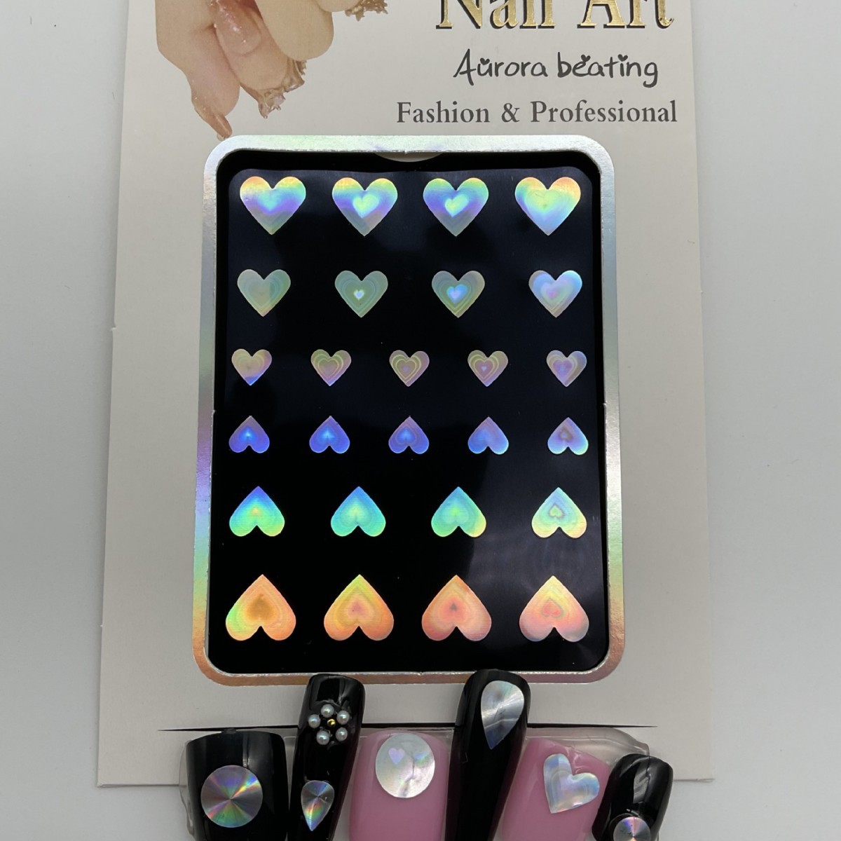 2022新款亮暗水滴十字多色爱心韩彩色镂空镭射美甲桃心可爱美甲贴