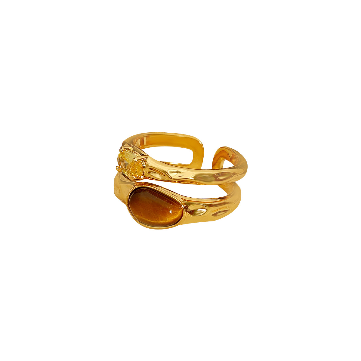 Vintage ojo de tigre gemas abiertas anillo de lujo ligero nichos personalidad ágata negra anillo de dedo índice alto sentimiento anillo de anillo de pareja Item Picture