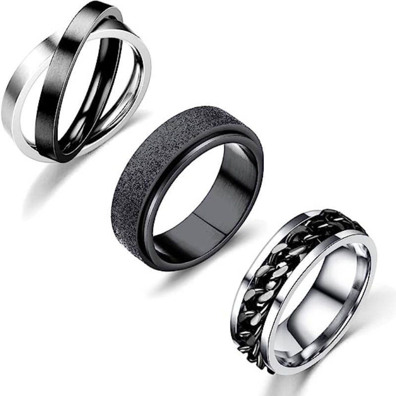 2024 Amazon New titanium steel swivel wheel stress-relieving men's and women's ring 3-piece set gift supply Item Picture