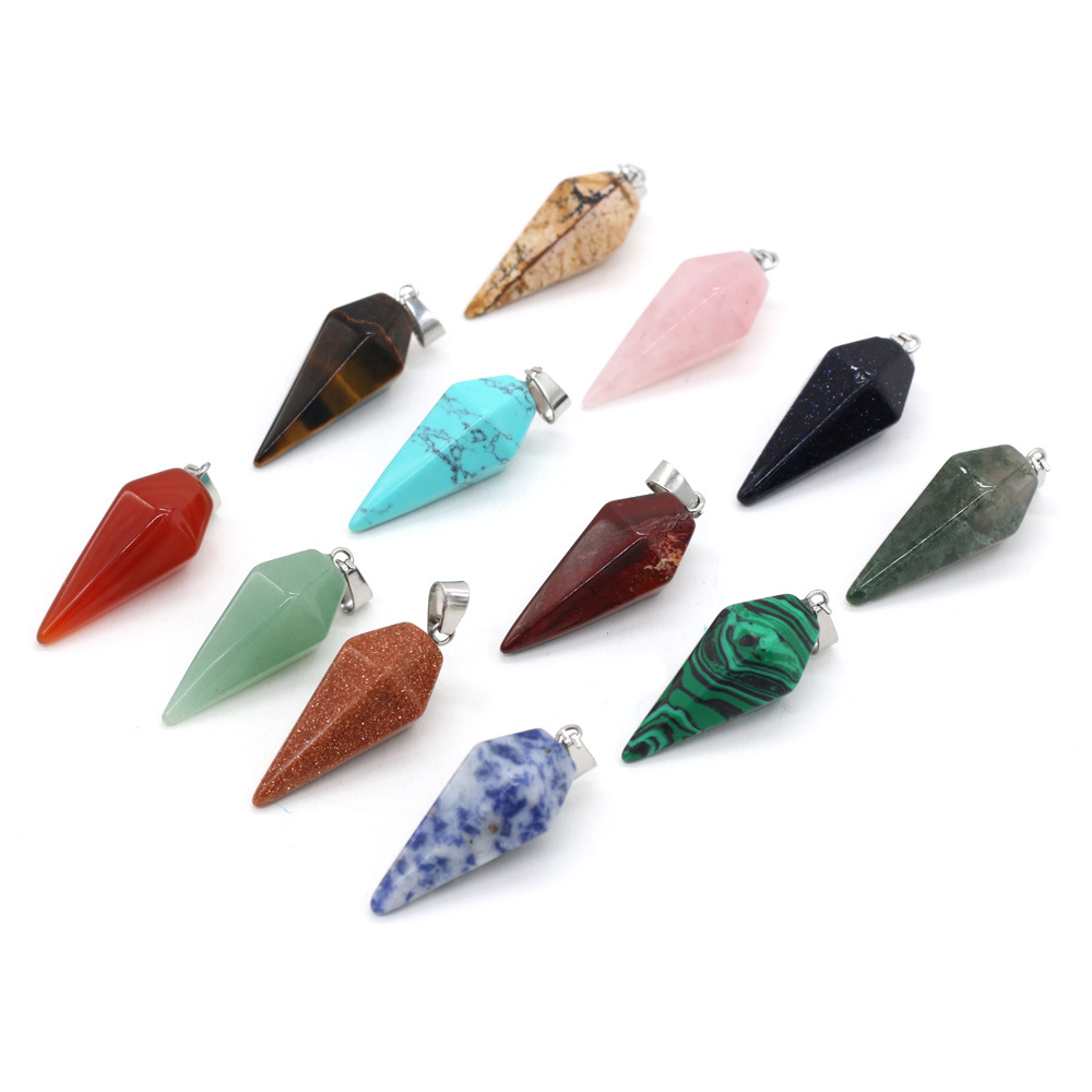 Exquisite natural stone conical semi-precious stone pendant for DIY jewelry necklace accessories, handcrafted wholesale details Picture