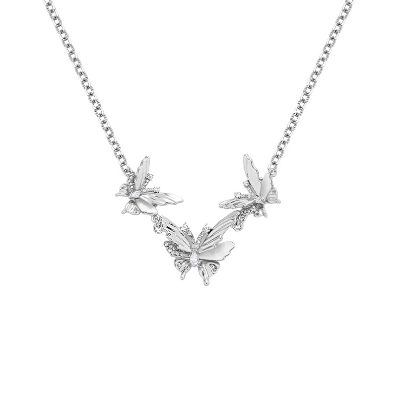 Original silver butterfly necklace, women's light luxury and niche design sense collarbone chain, fashionable ins cold style pendant wholesale Item Picture