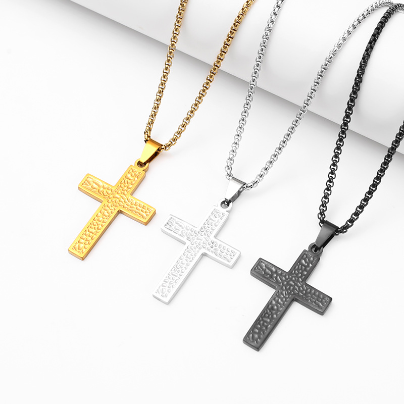 European and American titanium steel cross-shaped pendant, unique punk retro trend men's and women's stainless steel cross-shaped pendant Specification image