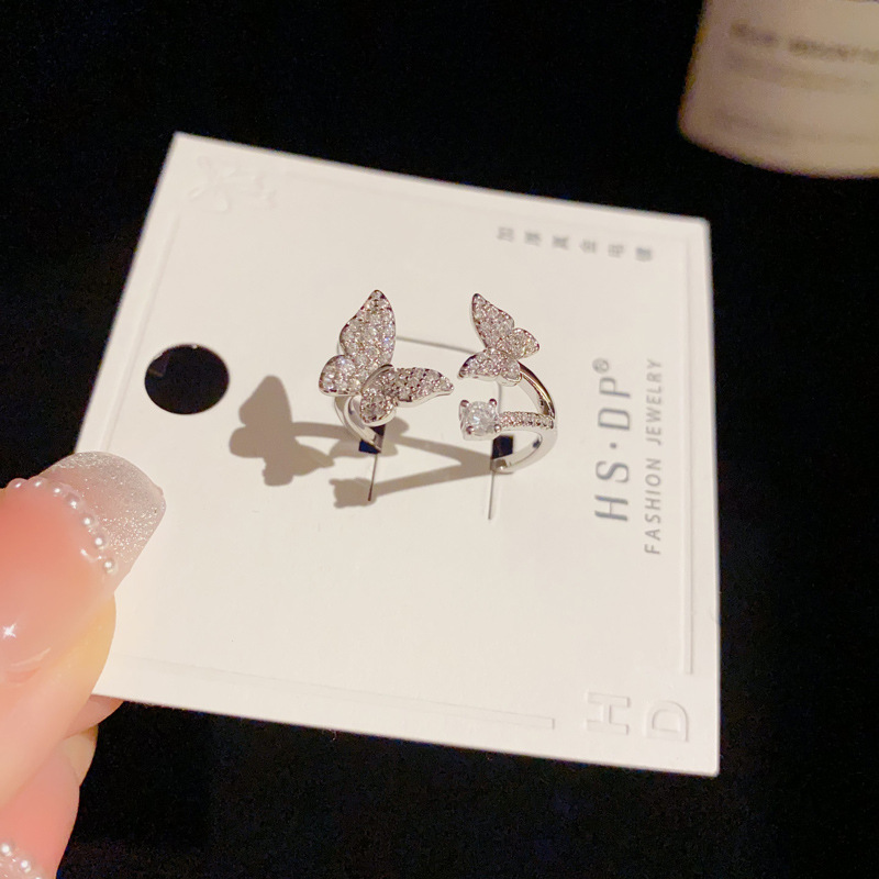 French-style, exquisite, fashionable, versatile, super shiny, full diamond butterfly open-mouth ring, small and simple design sense ring wholesale details Picture