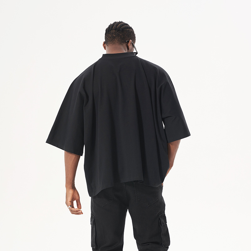 Summer new men's pure cotton 300GT T-shirt, a trendy brand, short and wide style, European and American loose large size solid color half-sleeve Application Scenario