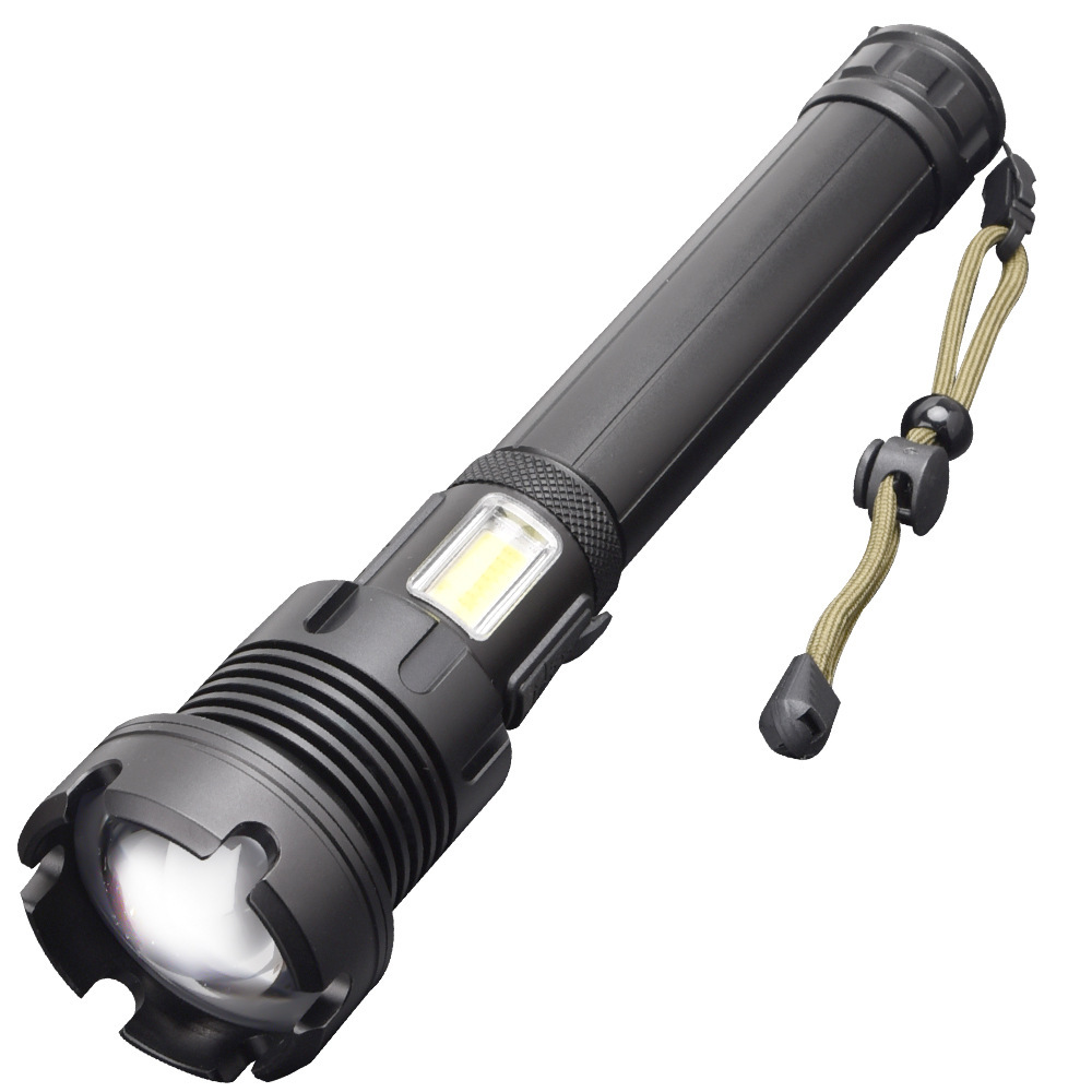 The new cross-border xhp90+cob red and white light high-intensity flashlight with telescopic focusing and usb charging Application Scenario