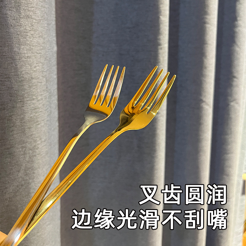 304不锈钢叉子长柄韩式高颜值金色酒店餐厅拉面沙拉水果吃饭餐叉细节图