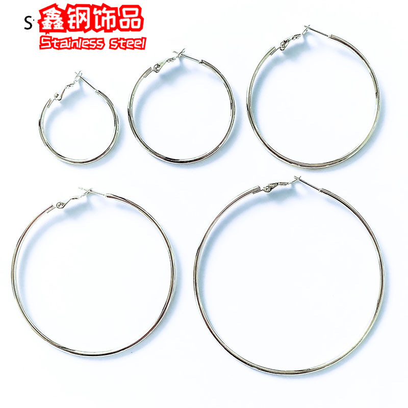 Amazon Cross-border Fashion stainless steel round line earrings, large circle shrimp male buckle earrings set, titanium steel ear ring accessories Specification drawing