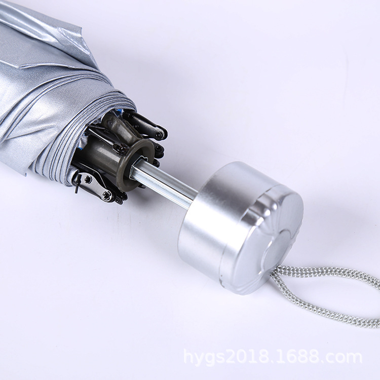 Factory wholesale creative three-fold inverted stem silver plastic umbrellas, all-weather gift umbrellas, advertising umbrellas, can be used as logos Specification image