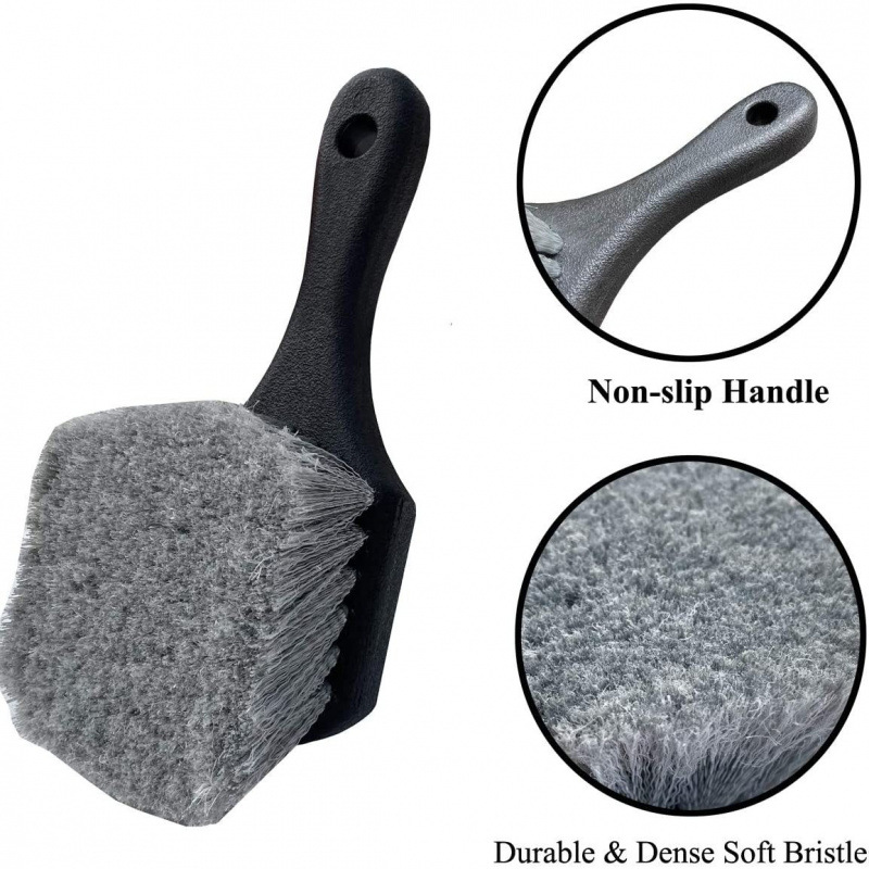 Grey short-handled car Tire Brush cleaning brush short-handled brush tire hub car wash brush Wheel Tire Brush details Picture
