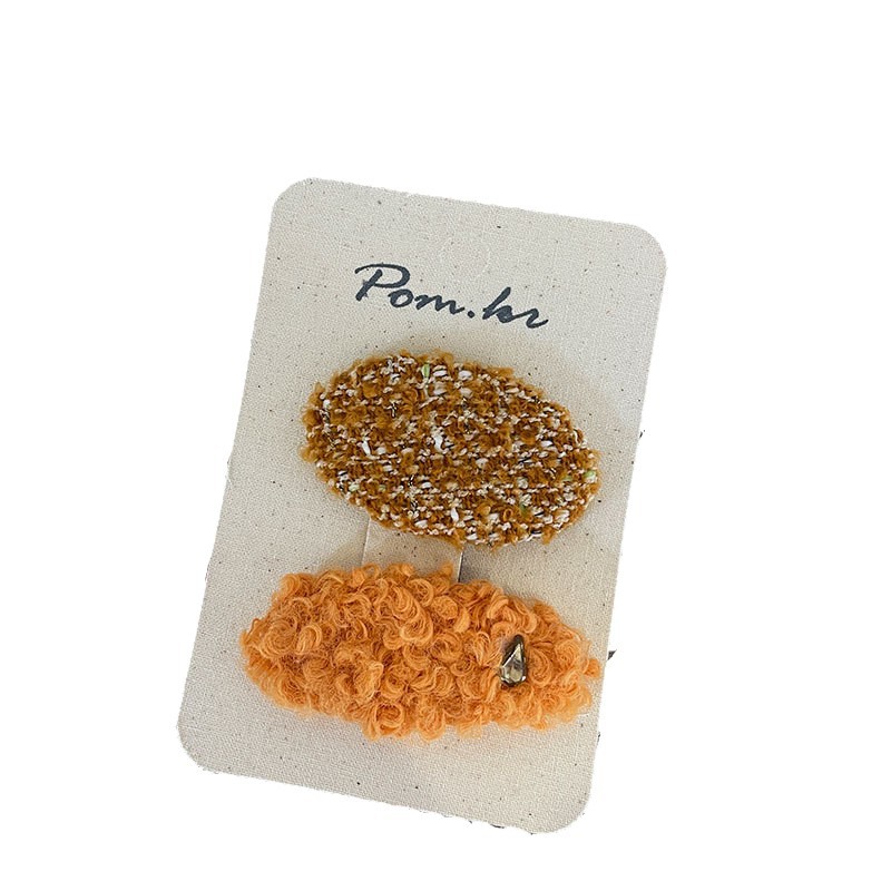 New Korean-style autumn and winter retro oval hair clips, handcrafted fabric children's double set, bowknot broken hair duck clips Item Picture