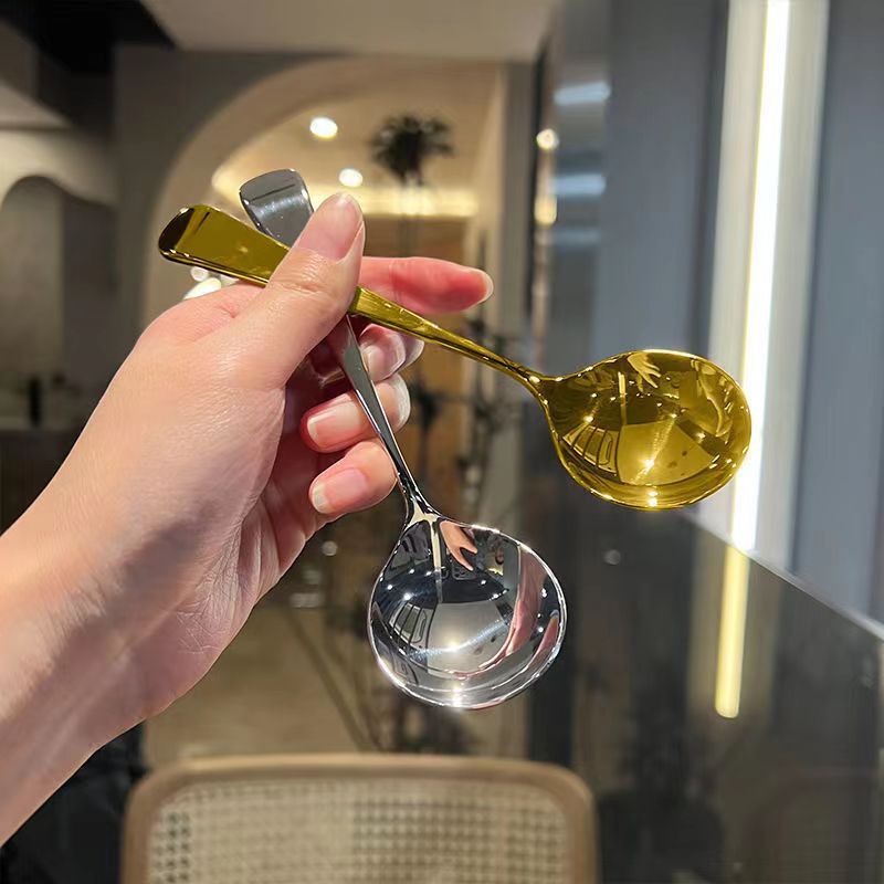 ins风304不锈钢网红勺圆头勺子家用餐厅饭勺西瓜勺甜品勺调羹勺