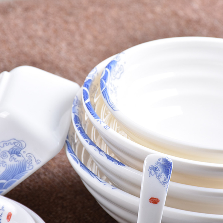 Melamine tableware A5, white decal soup bowl, threaded bowl, noodle bowl, small bowl, seasoning bowl, rice bowl, imitation porcelain tableware Application Scenario