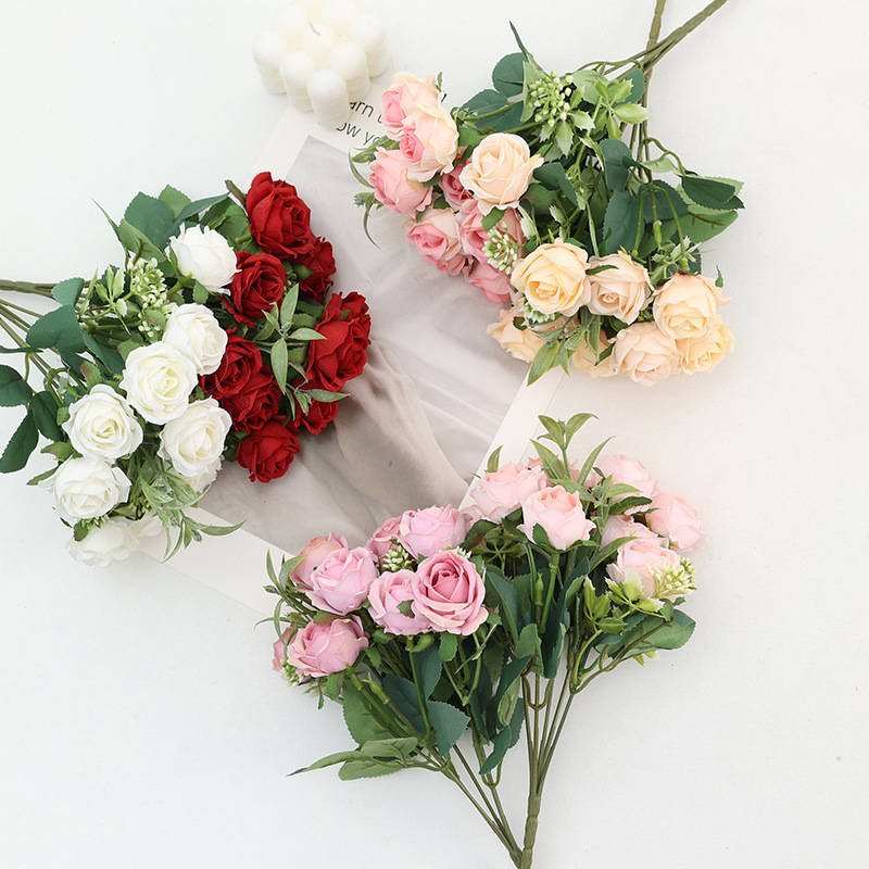 Wholesale of 10-head Austin rose simulation wedding set decoration multi-head silk rose export bouquets Item Picture