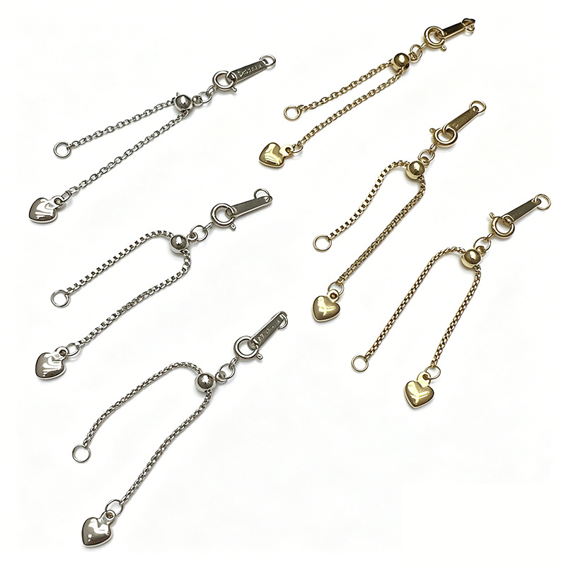 Stainless steel adjustable pull-out heart extension chain, DIY pearl bracelet necklace, connecting tail chain accessory