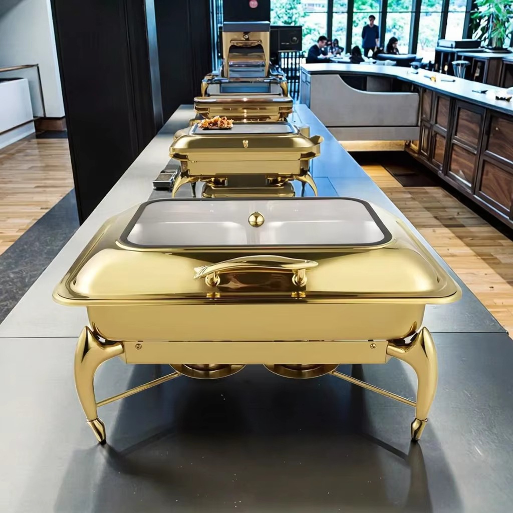 9L gold stainless steel electric hot pot buffet server, hotel restaurant banquet food display stand details Picture