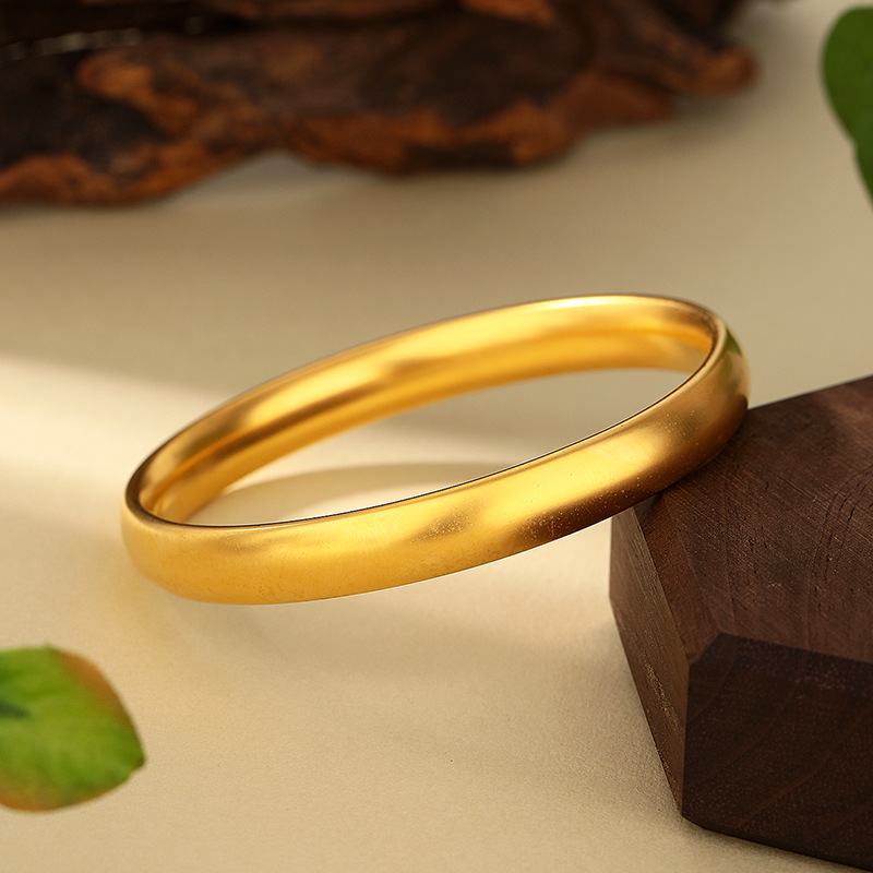 古法沙金泥鳅背手镯女士素圈宽面镯子轮胎镯镀珍珠镍实心素圈手环细节图