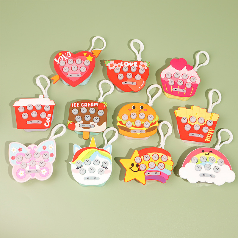 Mini handheld Whac-a-Mole game console, cartoon pattern Whac-a-Mole electronic light-emitting stress-relieving toy keychain Application Scenario