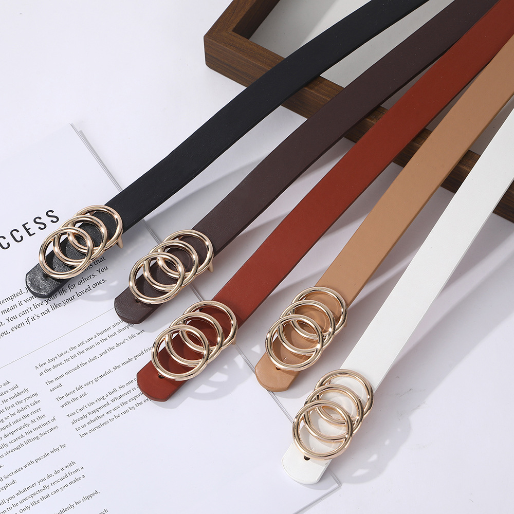 新款女士三圈合金扣腰带简约时尚牛仔裤腰带高级感百搭外套腰链