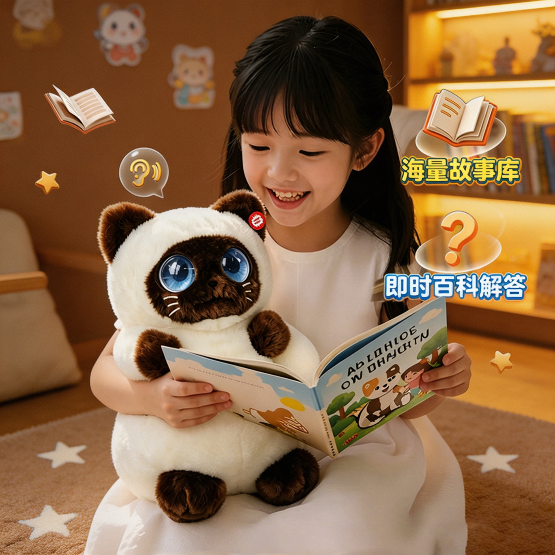 Cross-border intelligent ai plush toys, cat dolls, emotional companionship, robot dialogue, early education dolls, children's creative national trend Specification image