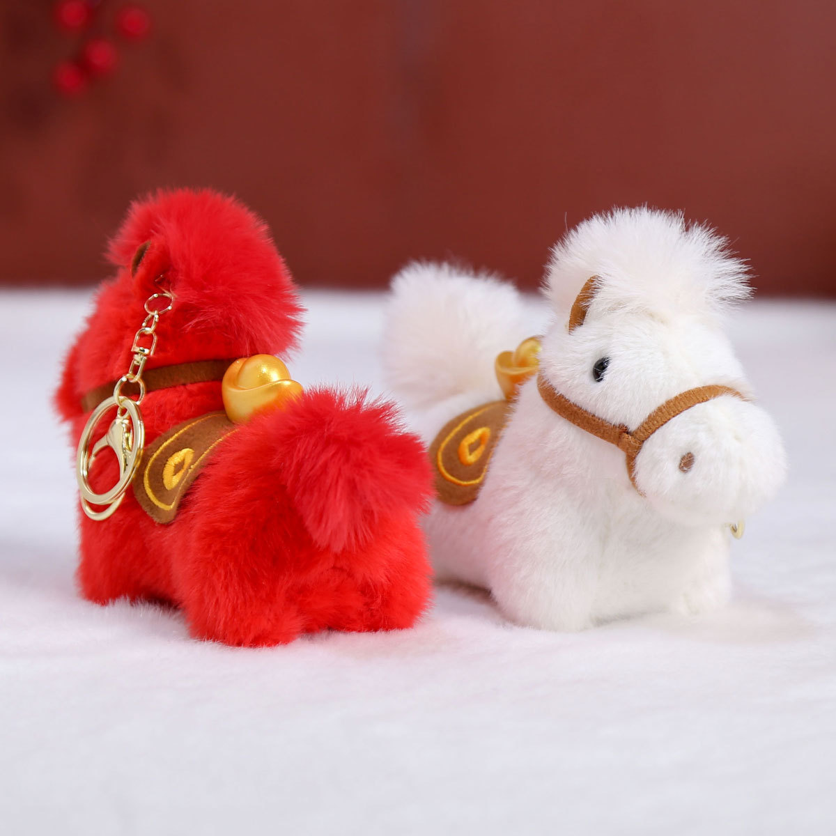 Gold coin little horse pendant, festive red goods gift, Year of the Horse mascot, plush toy, decorative item, doll, keychain details Picture